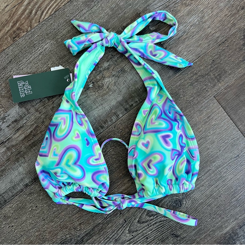 Women's Multiway Bikini Top Blue/Green Heart Print Bikini Top - Wild Fable S 4-6